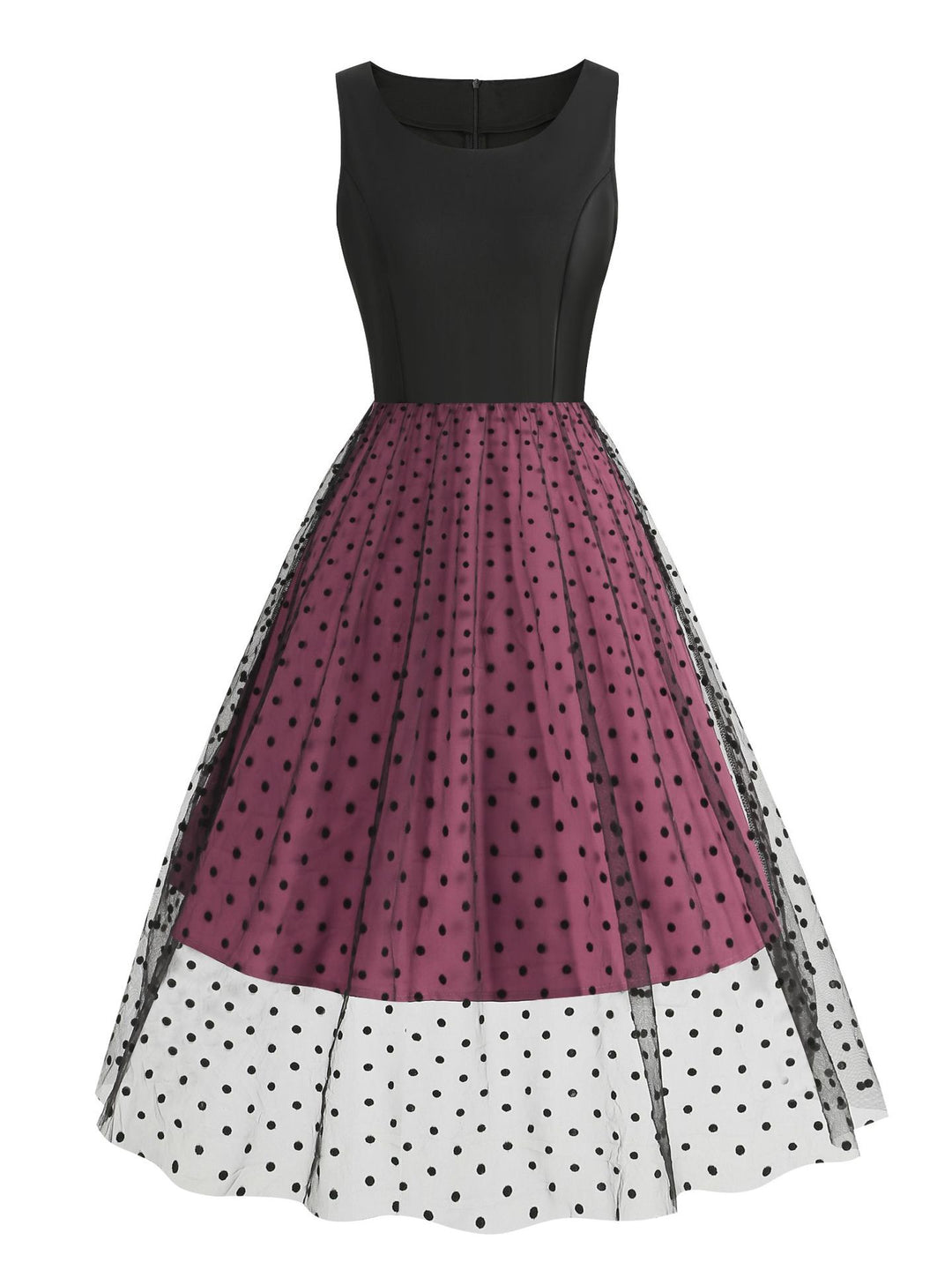 A-Line/Princess 1950s Scoop Sleeveless Tulle Vintage Dresses Polka Dot