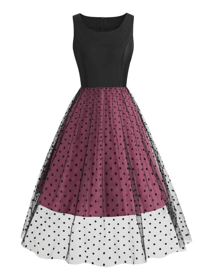 A-Line/Princess 1950s Scoop Sleeveless Tulle Vintage Dresses Polka Dot