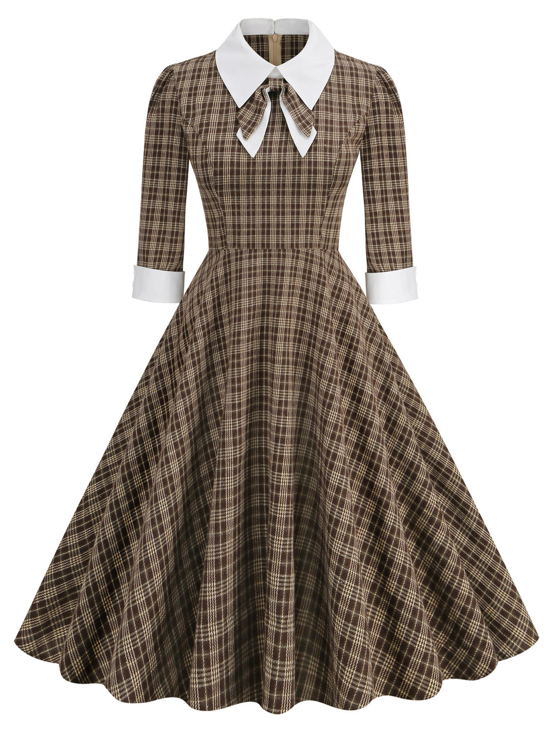 A-Line/Princess 1950s Shirt Collar 3/4 Sleeves Plaid Vintage Dresses