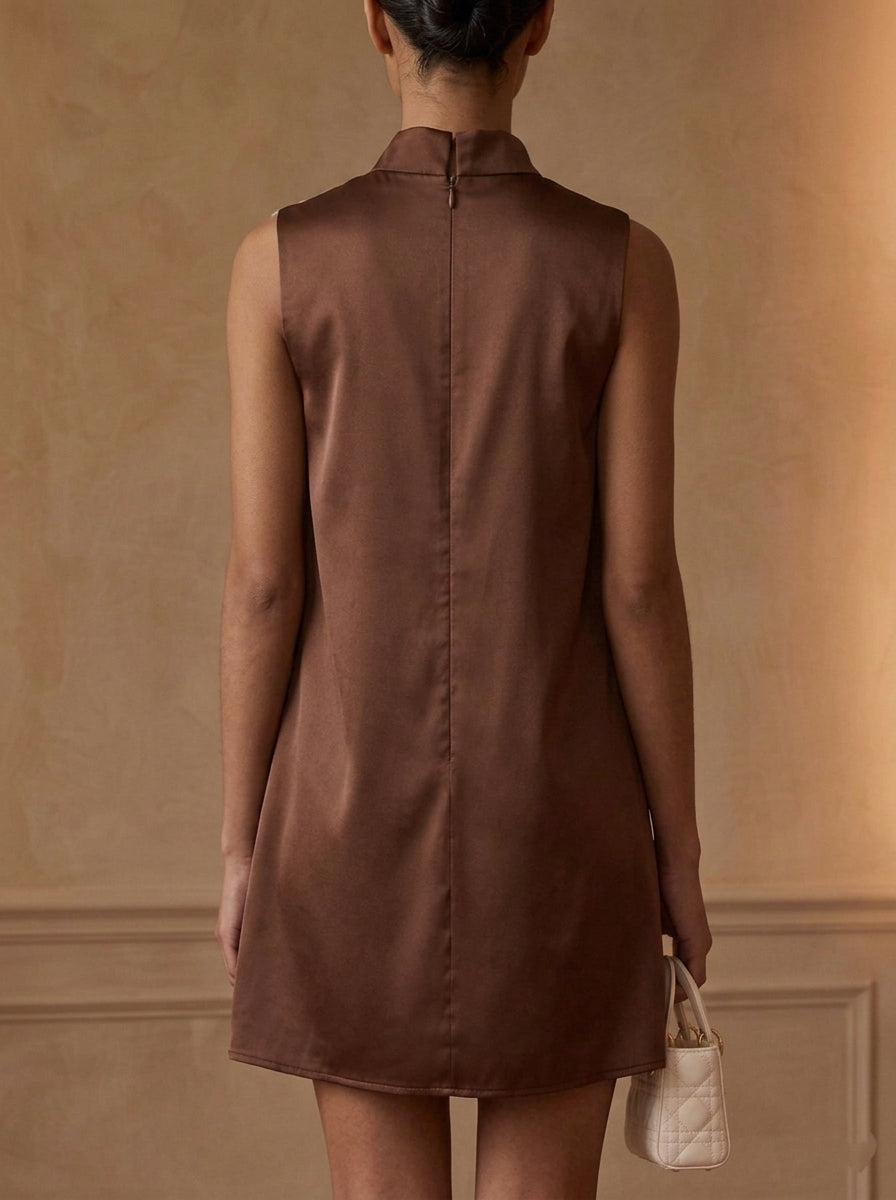 A-Line/Princess Mock Neck Silk Satin Homecoming Dresses with 3D Flowers Sleeveless Short/Mini