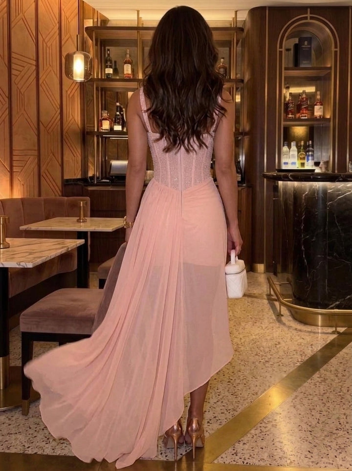Sheath/Column Spaghetti Straps Chiffon Homecoming Dresses Hot‑Fix Rhinestones Sleeveless Short/Mini