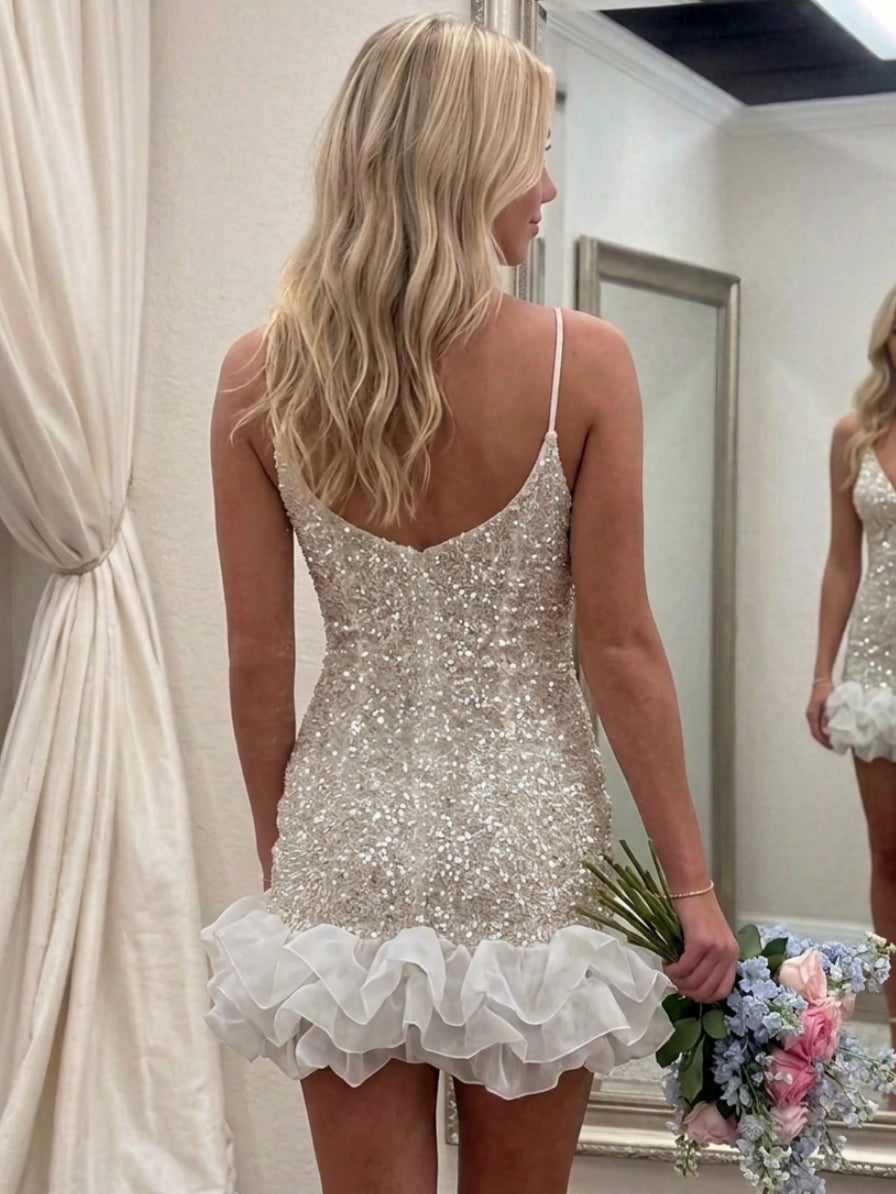 Sheath/Column Deep V-Neck Sequins Homecoming Dresses Sleeveless Short/Mini