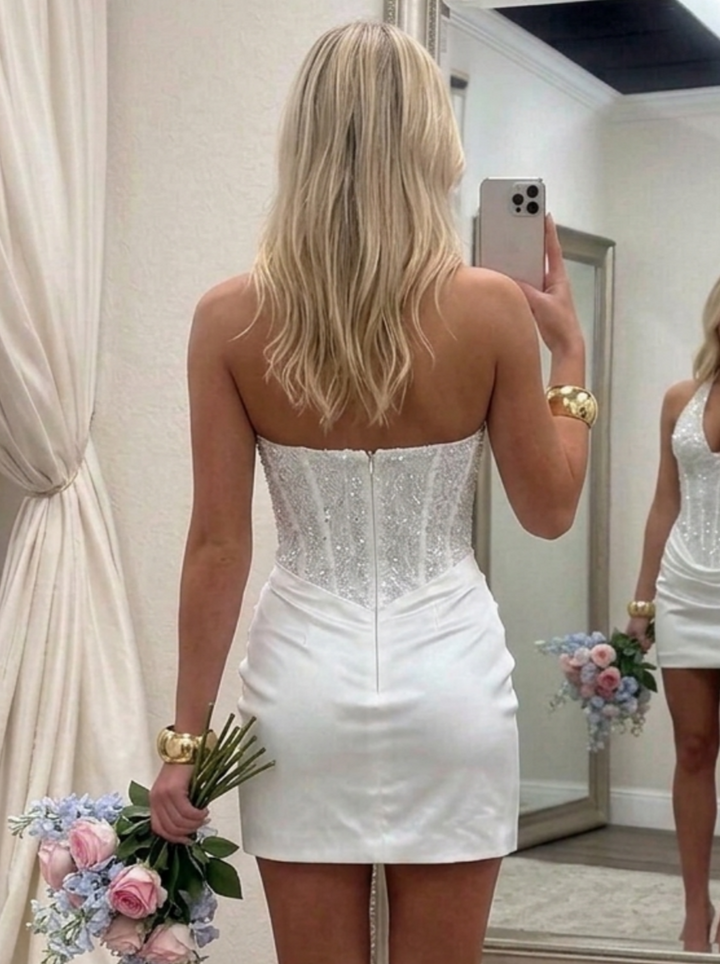 Sheath/Column Halter Sequins Homecoming Dresses Sleeveless Short/Mini Silk Satin Ruched