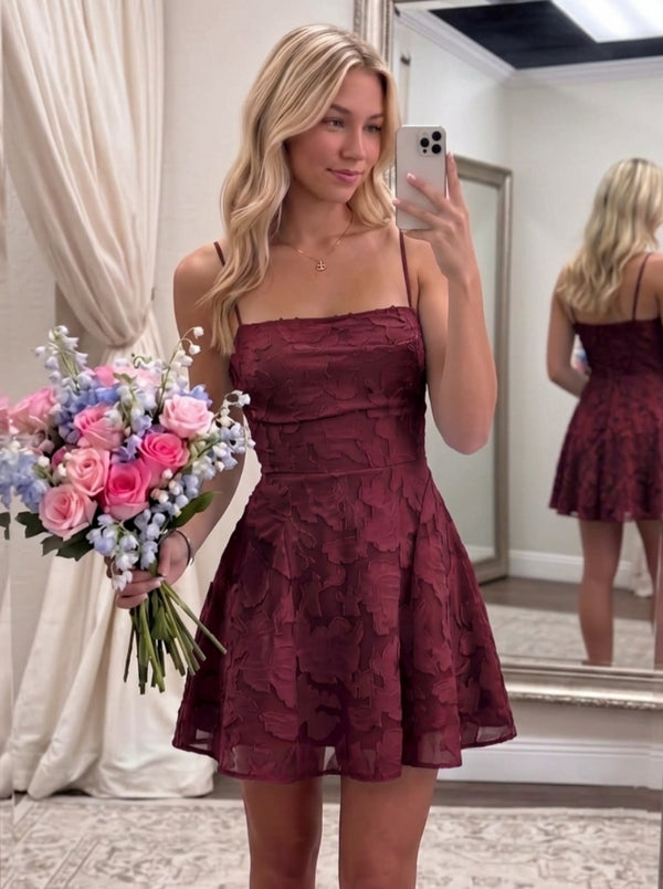 A-Line/Princess Spaghetti Straps Chiffon Homecoming Dresses Floral Sleeveless Short/Mini