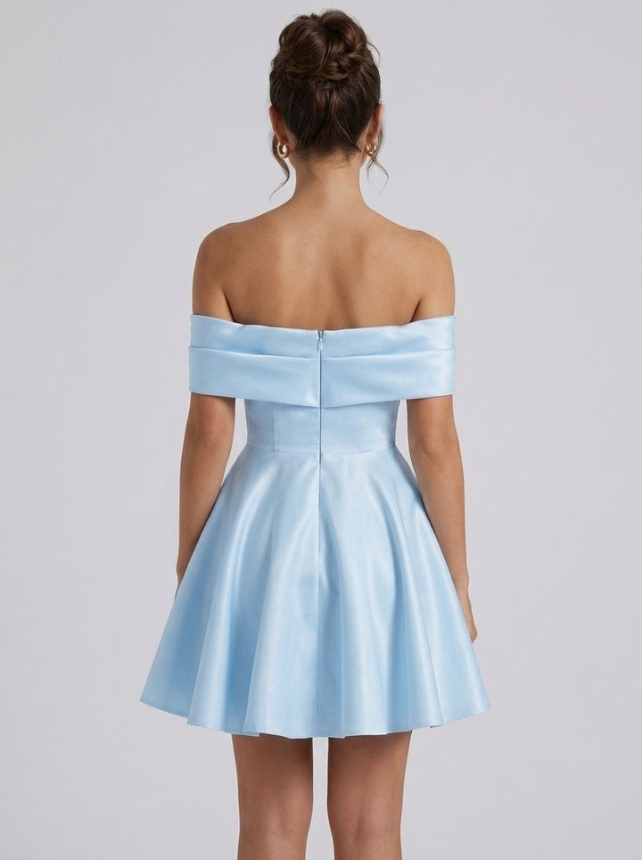 A-Line/Princess Off-the-Shoulder Satin Homecoming Dresses Short/Mini Sleeveless Pleated