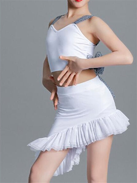 White Kids' Dancewear Halter Girls' Performance Training Sleeveless Dress Set