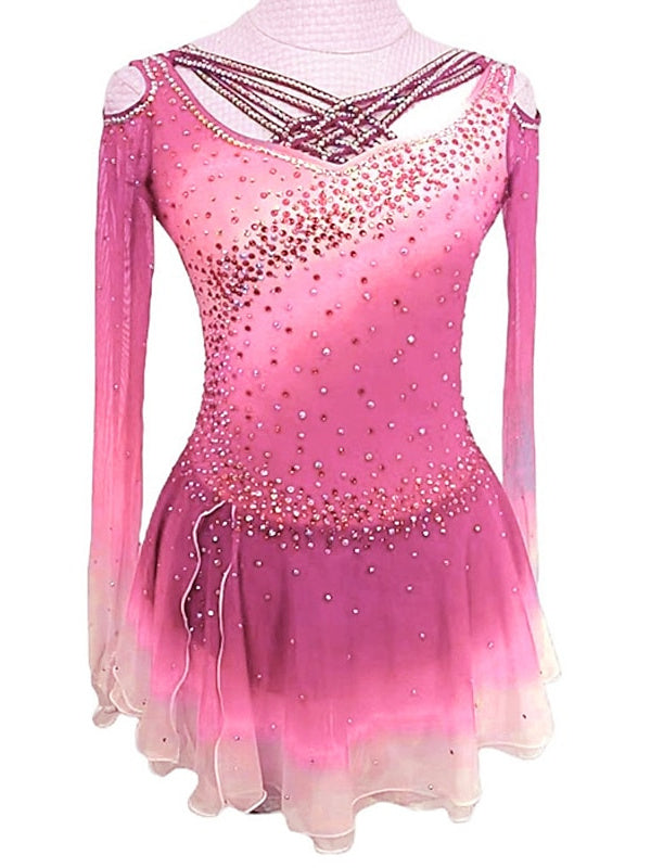 Figure Skating Dress Women's Girls' Ice Long Sleeve Skating Dress