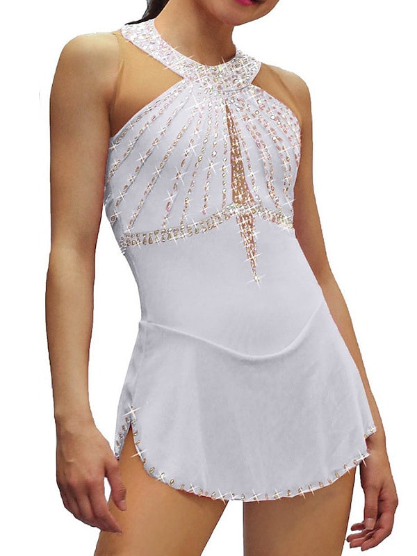 Figure Skating Dress Women's Girls' Halter Ice Skating Dress White Figure Skating Dress Women's Girls' Halter Ice Skating Dress White