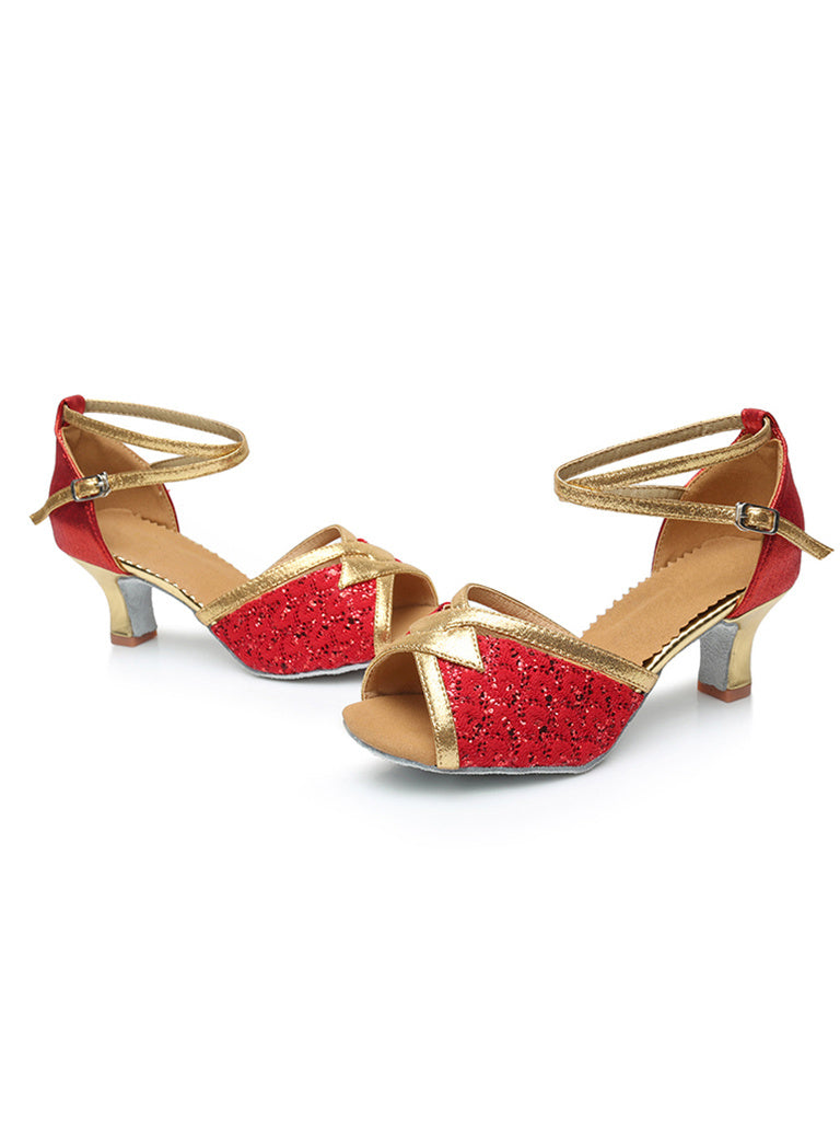 Women's Dancewear Shoes Peep Toe Ankle Strap Heel Glitter Latin Shoes