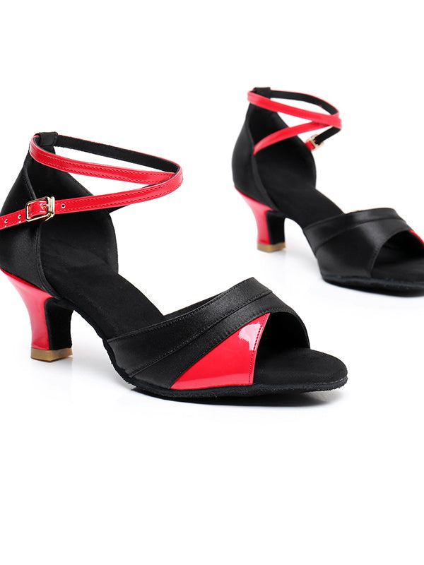 Women's Dancewear Shoes  Buckle Ankle Strap Heel Peep Toe Satin PU Latin Shoes