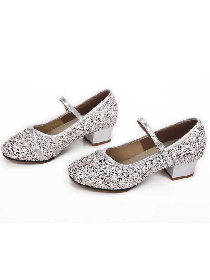 Women's Dancewear Shoes  Block Heel Round Toe Glitter Ballroom Dance Shoes