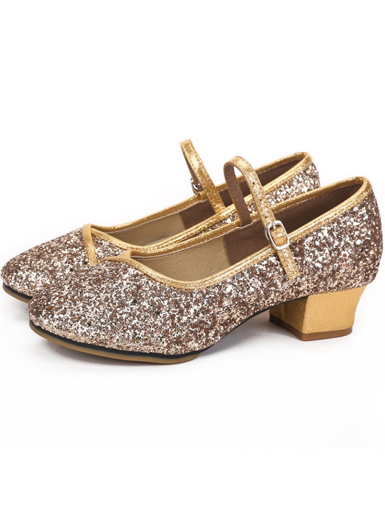 Women's Dancewear Shoes Block Heel Round Toe Glitter Ballroom Dance Shoes, 34 / Gold Women's Dancewear Shoes Block Heel Round Toe Glitter Ballroom Dance Shoes, 34 / Gold