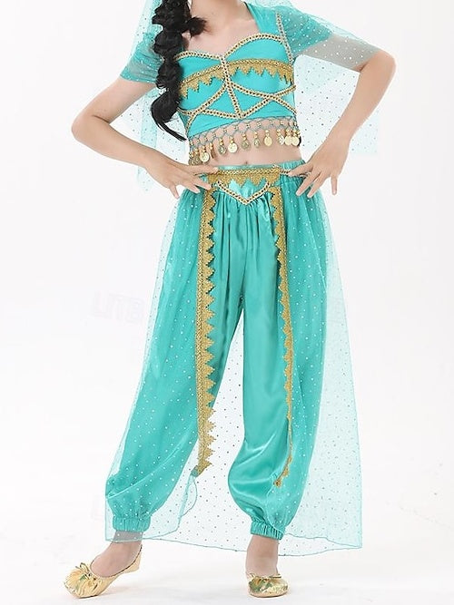 Belly Dance Kids' Dancewear Top Girls' Performance With Splicing & Tulle & Pure Color & Gold Coin