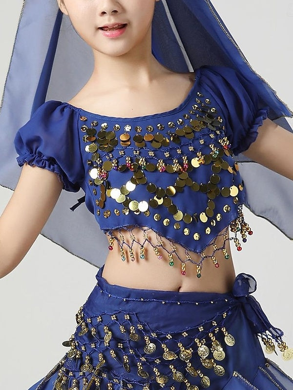 Belly Dance Kids' Dancewear Top Short Sleeves Girls' Performance With Paillette & Splicing & Pure Color
