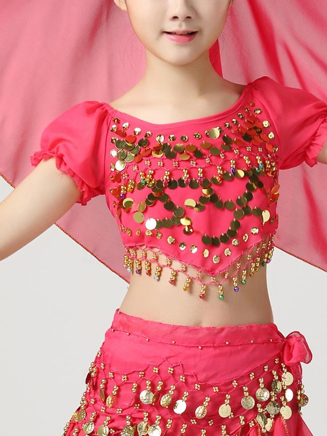 Belly Dance Kids' Dancewear Top Short Sleeves Girls' Performance With Paillette & Splicing & Pure Color