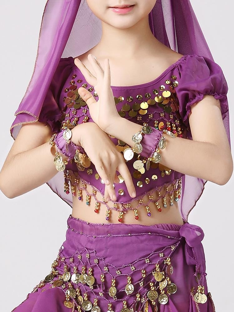 Belly Dance Kids' Dancewear Top Short Sleeves Girls' Performance With Paillette & Splicing & Pure Color