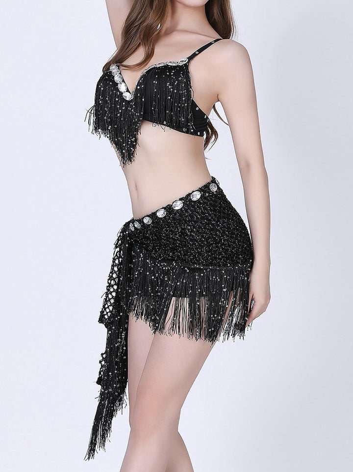 Belly Dance Skirts Sleeveless Women's Training Performance With Crystals / Rhinestones and Sequins & Pure Color & Bandage, Tassel