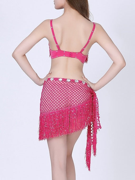 Belly Dance Skirts Sleeveless Women's Training Performance With Crystals / Rhinestones and Sequins & Pure Color & Bandage, Tassel
