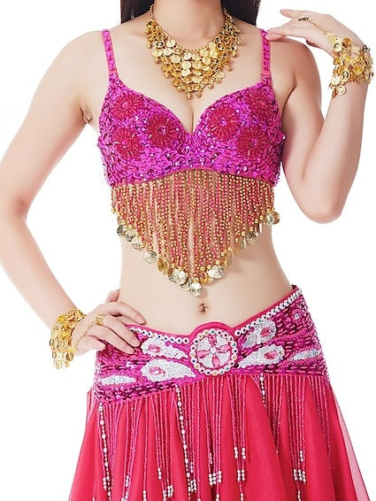 Belly Dance Coin Beading Sequin Women's Training Performance