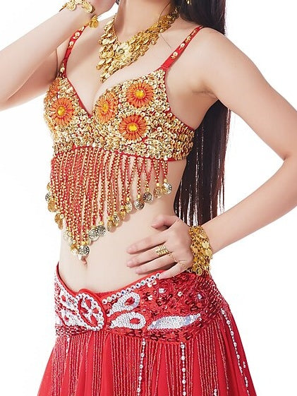 Belly Dance Coin Beading Sequin Women's Training Performance