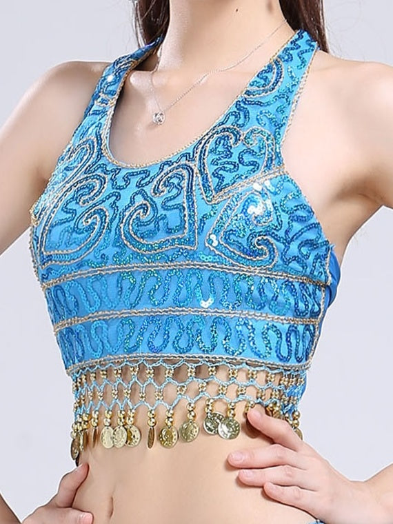 Belly Dance Sleeveless Top Tassel Solid Splicing Women's Training Performance