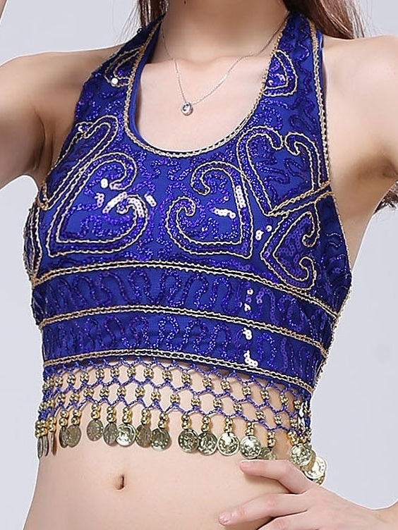 Belly Dance Sleeveless Top Tassel Solid Splicing Women's Training Performance