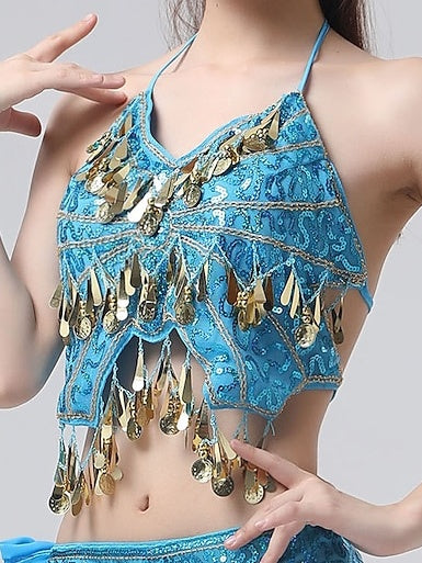 Belly Dance  Sleeveless Top Solid Splicing Paillette Women's Training Performance
