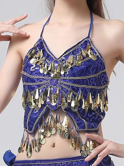 Belly Dance  Sleeveless Top Solid Splicing Paillette Women's Training Performance