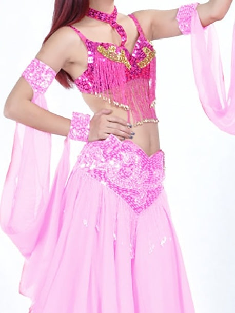 Belly Dance Dance Accessories Bracelets Pure Color Splicing Paillette Women's Training Performance Light Pink Belly Dance Dance Accessories Bracelets Pure Color Splicing Paillette Women's Training Performance Light Pink