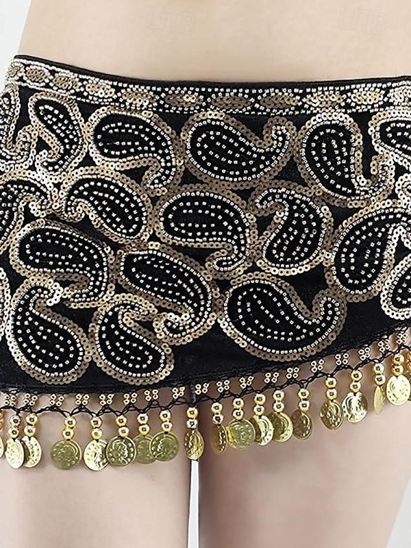 Belly Dance Skirts Gold Coin Beading Splicing Women's Performance Training High Polyester