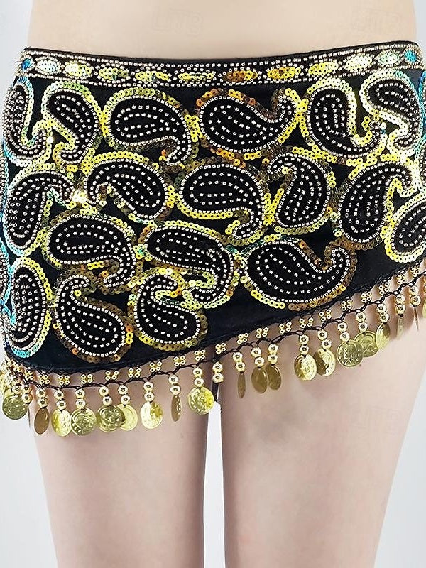 Belly Dance Skirts Gold Coin Beading Splicing Women's Performance Training High Polyester