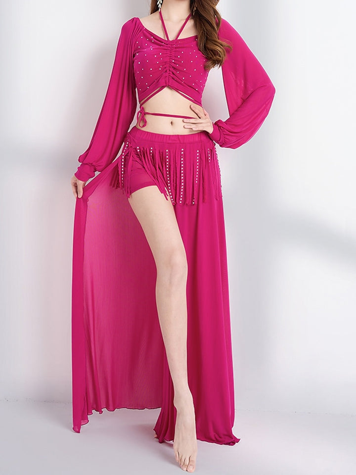 Belly Dance Long Sleeve Skirts Tassel Sequins Women's Performance Party