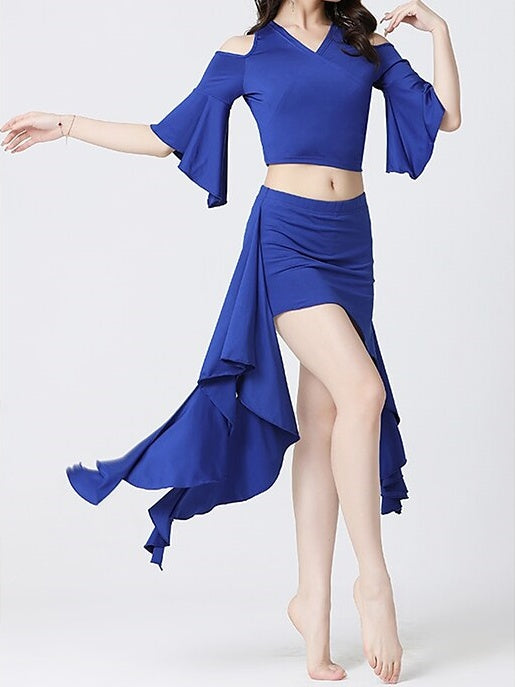 Belly Dance Half Sleeve Skirts Ruffles Pure Color Women's Performance Daily Wear