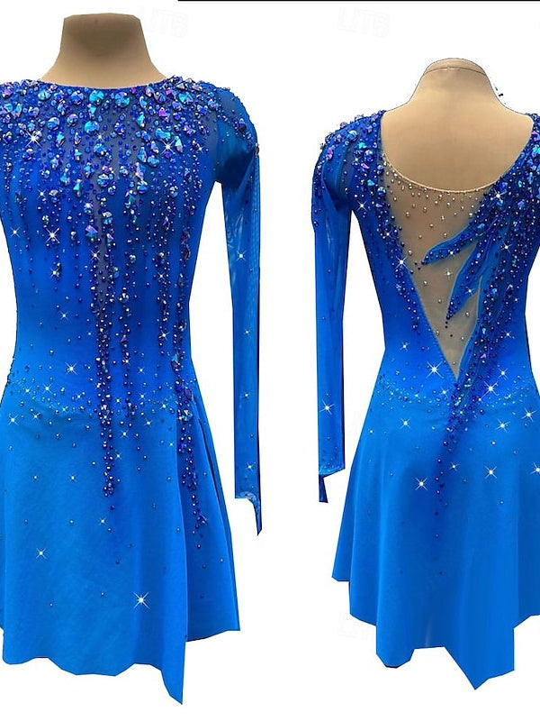 Figure Skating Dress Women's Girls' Long Sleeve Ice Skating Dress