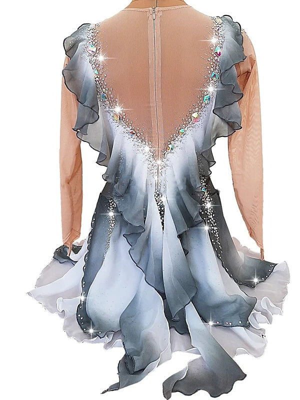 Gray Figure Skating Dress Women's Girls' Long Sleeve Ice Skating Dress ...