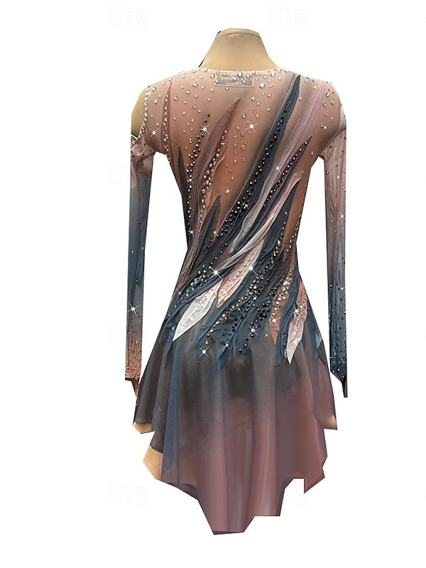 Coffee Figure Skating Dress Wear Women's Girls' Long Sleeve Ice Skating Dress, Child 8 / Coffee Coffee Figure Skating Dress Wear Women's Girls' Long Sleeve Ice Skating Dress, Child 8 / Coffee
