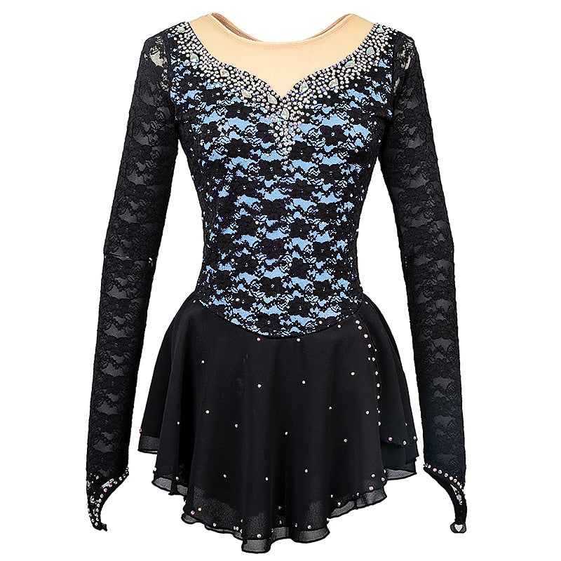 Figure Skating Women's Girls' Long Sleeve Training Practice Ice Skating Dress