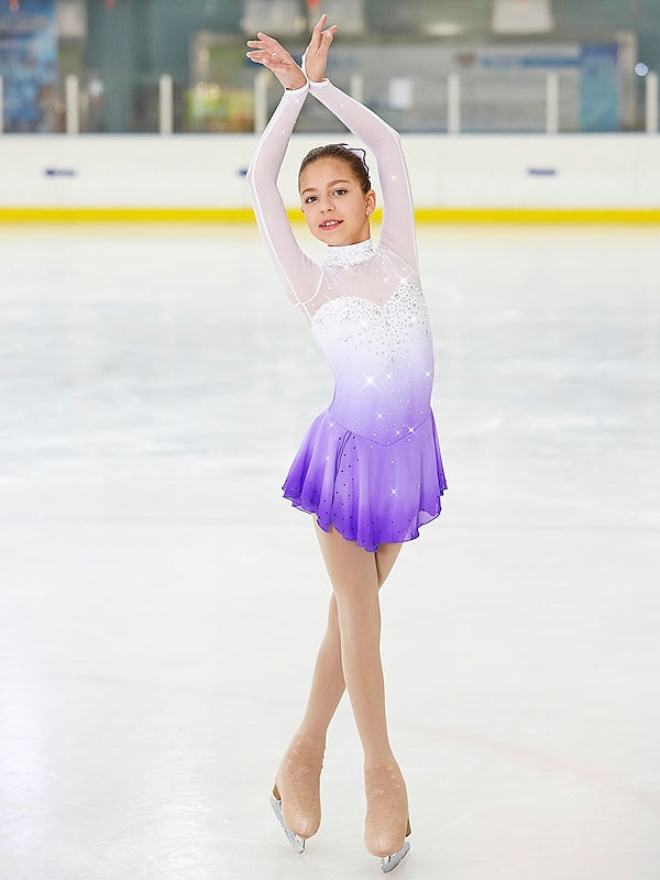 knee length dresses for ladies Figure Skating Women's Girls' Training Practice Long Sleeve Ice Skating Dress, Child 8 / Purple