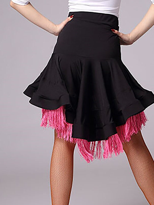 Women's Dancewear Latin Dance Skirts Fringed Tassel  Pure Color Ruching Performance Training High