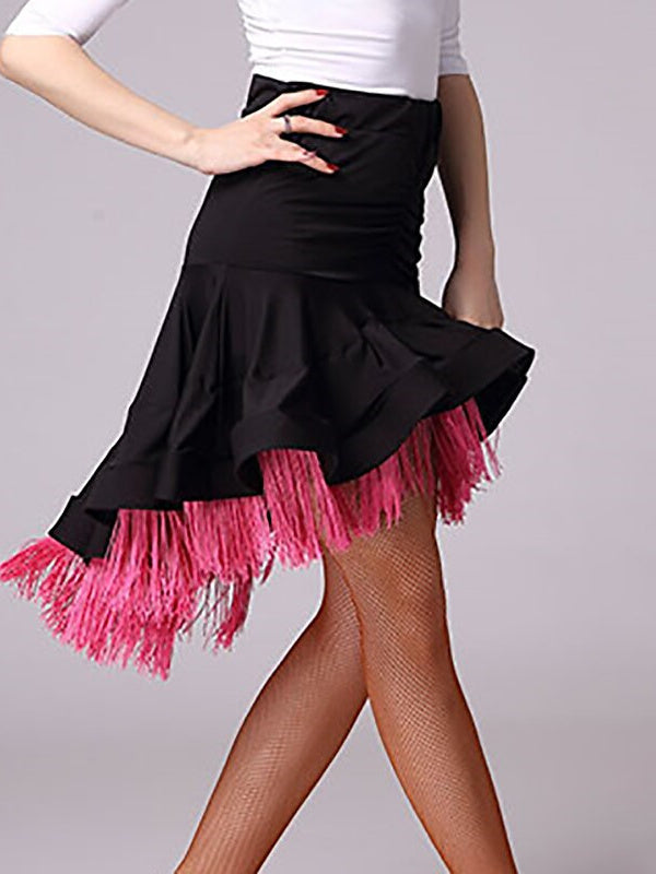 Women's Dancewear Latin Dance Skirts Fringed Tassel  Pure Color Ruching Performance Training High