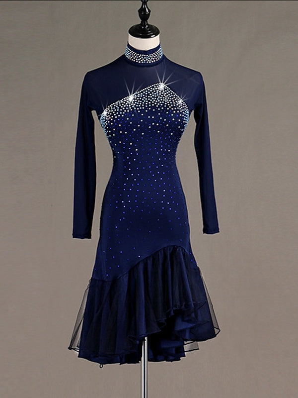 Women's Dancewear Latin Dance Dress Long Sleeve Crystals / Rhinestones