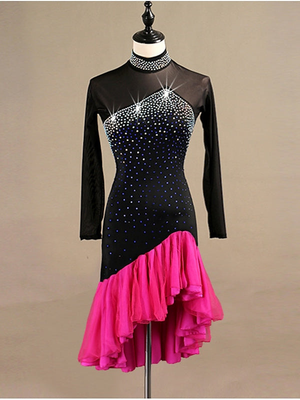 Women's Dancewear Latin Dance Dress Long Sleeve Crystals / Rhinestones