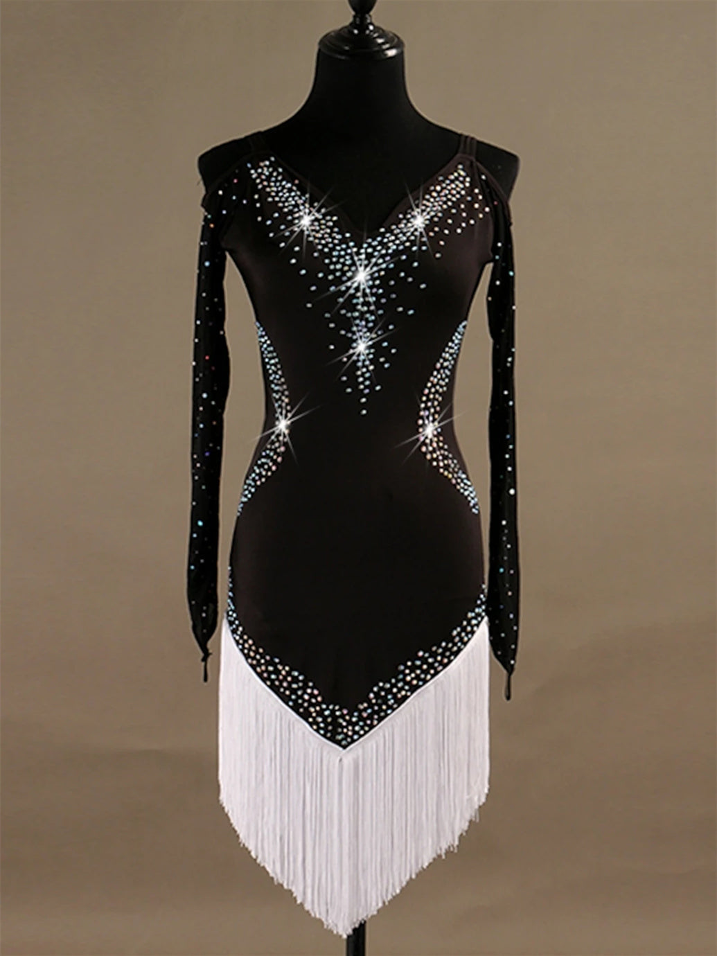 Latin Dance Dress Crystals / Rhinestones Long Sleeve High Spandex Tulle Women‘s Training