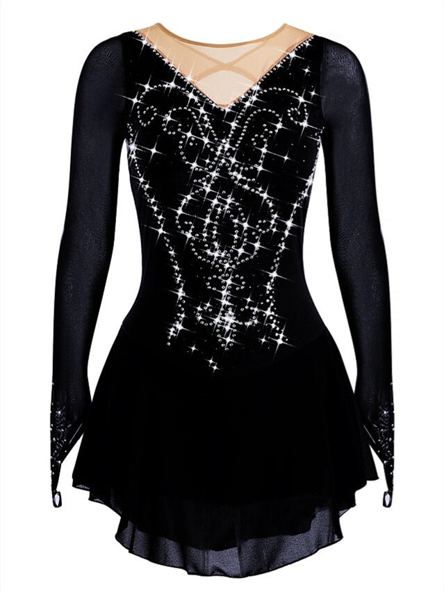 Figure Skating Dress Wear Sequin Women's Girls' Long Sleeve Ice Skating Dancewear Dress