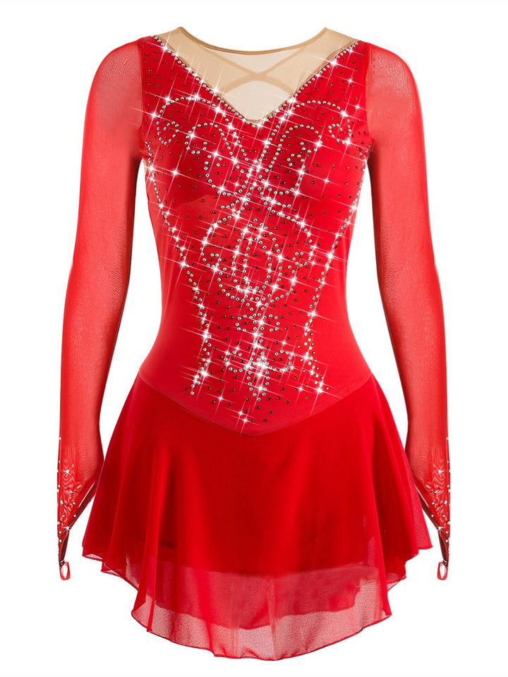 Figure Skating Dress Wear Sequin Women's Girls' Long Sleeve Ice Skating Dancewear Dress