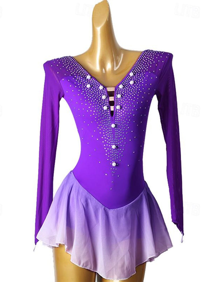 Figure Skating Women's Girls' Mesh Spandex Crystal / Rhinestone Ice Dancewear Dress