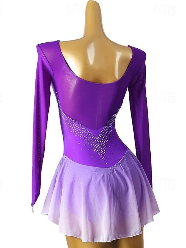 Figure Skating Women's Girls' Mesh Spandex Crystal / Rhinestone Ice Dancewear Dress