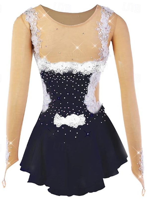 Figure Skating Women's Girls' Ice  Flower Spandex Mesh Lace High Elasticity Flower Dumb Light Ice Dancewear Dress