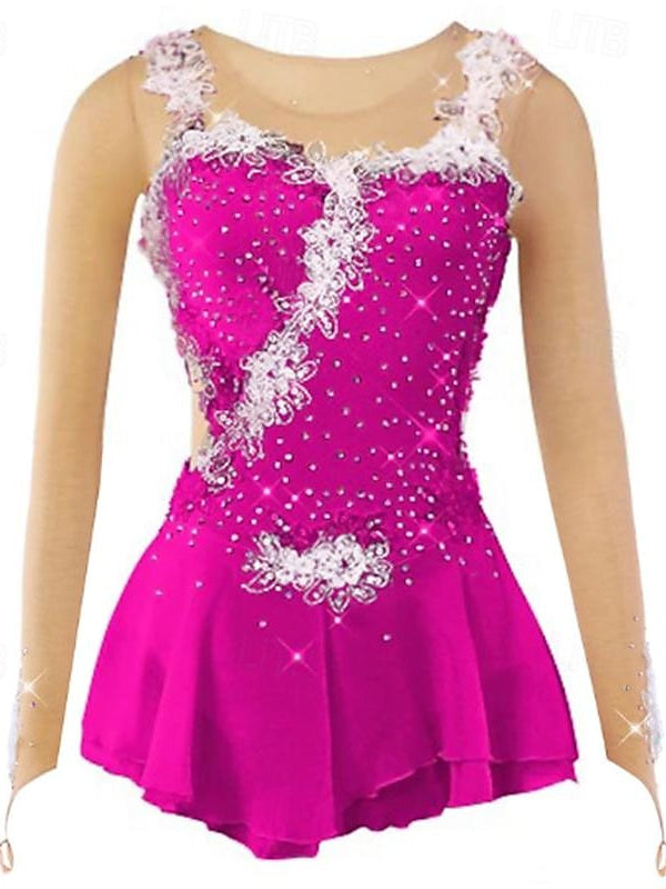 Figure Skating Women's Girls' Ice  Flower Spandex Mesh Lace High Elasticity Flower Dumb Light Ice Dancewear Dress