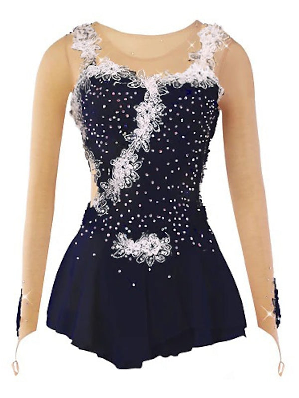 Figure Skating Women's Girls' Ice  Flower Spandex Mesh Lace High Elasticity Flower Dumb Light Ice Dancewear Dress